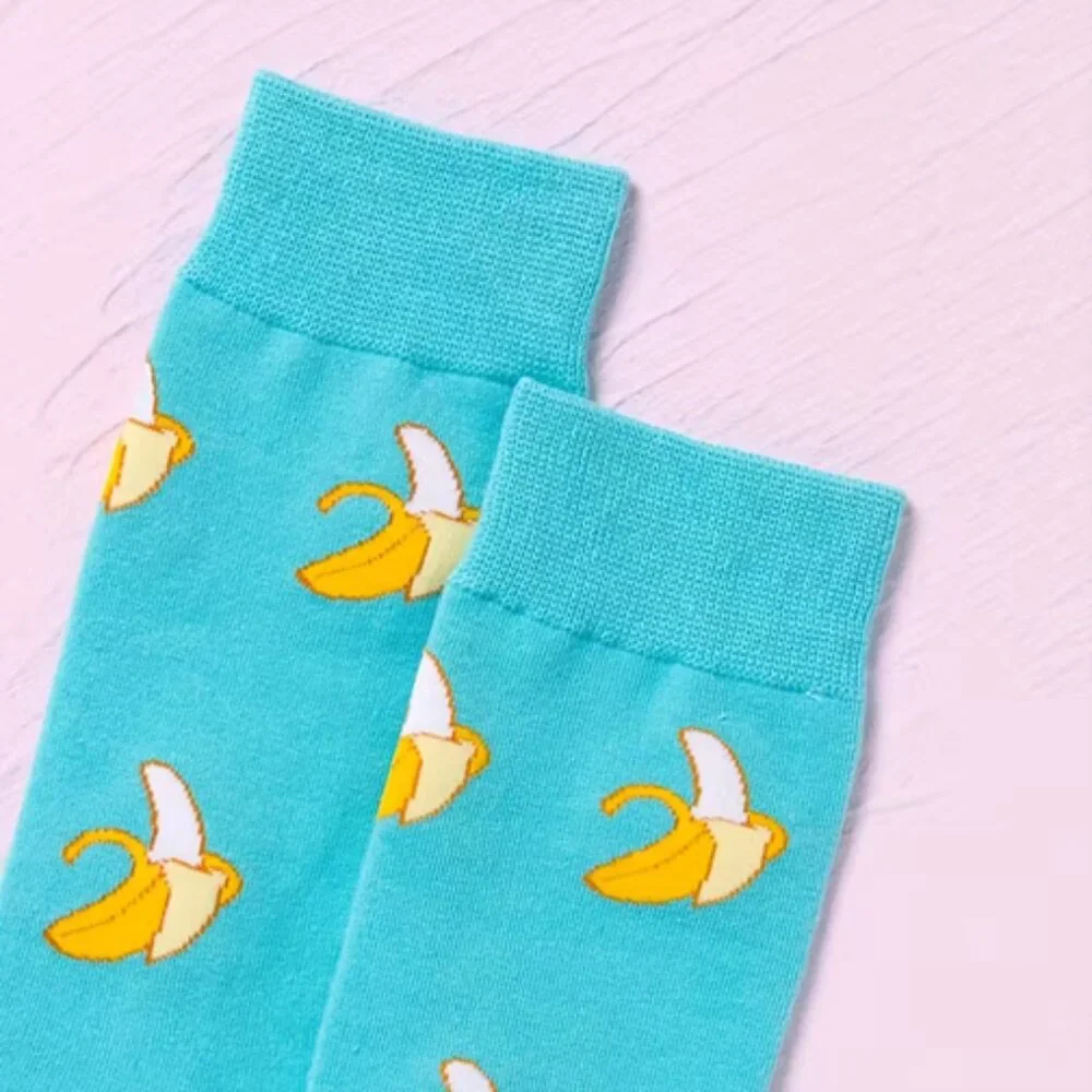 Banana Themed Crew Socks - Aqua/Yellow - Gender Neutral- OS - NWT
